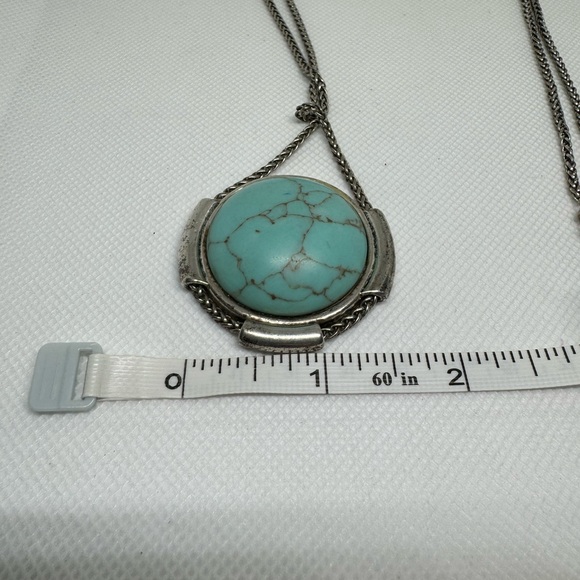 Lucky Brand Adjustable Silver-Tone Faux Turquoise Pendant Necklace - Picture 6 of 8